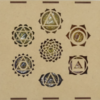 Conjunto de 7 gemas para Chakras grabadas y en caja de Madera.